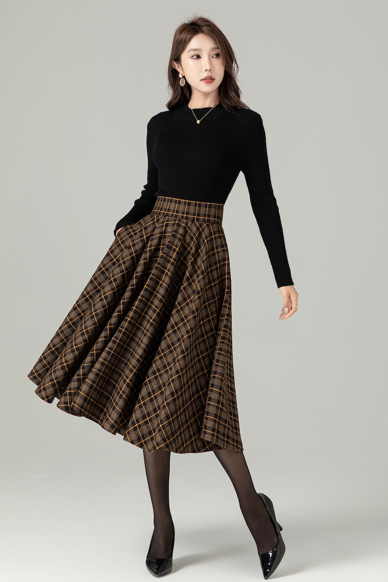 Midi Wool Plaid Skirt, Swing Wool Skirt, Wool Circle Skirt, Winter Autumn Skirt Women, High Waisted Wool Skirt, Retro Tartan Wool Skirt 4498