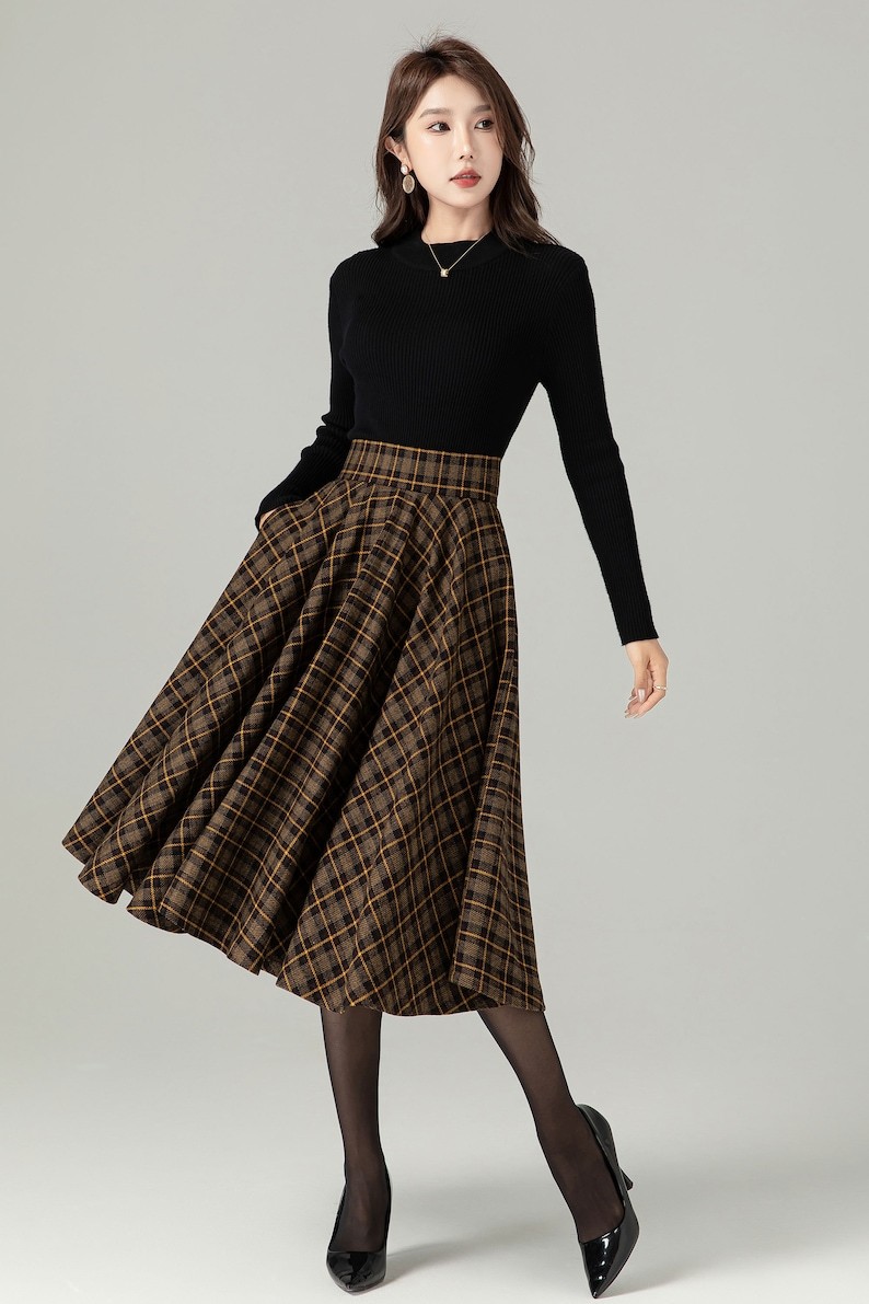 Midi Wool Plaid Skirt, Swing Wool Skirt, Wool Circle Skirt, Winter Autumn Skirt Women, High Waisted Wool Skirt, Retro Tartan Wool Skirt 4498