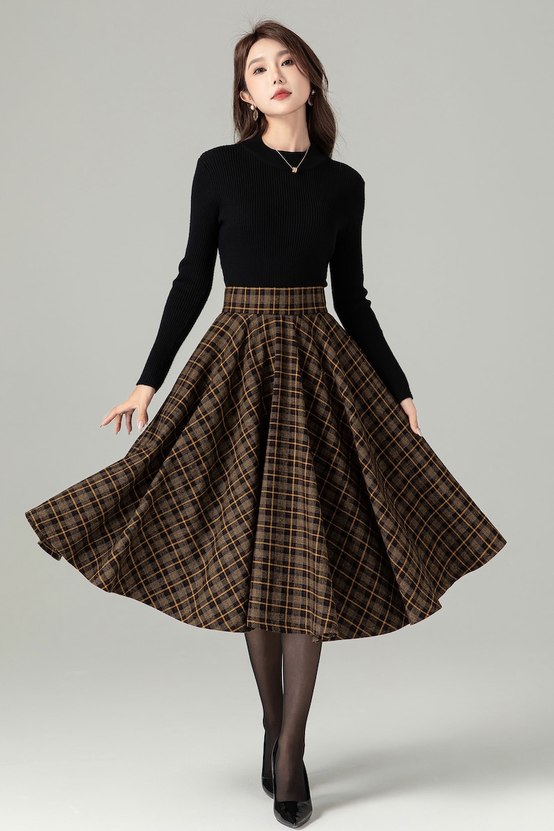 Midi Wool Plaid Skirt, Swing Wool Skirt, Wool Circle Skirt, Winter Autumn Skirt Women, High Waisted Wool Skirt, Retro Tartan Wool Skirt 4498