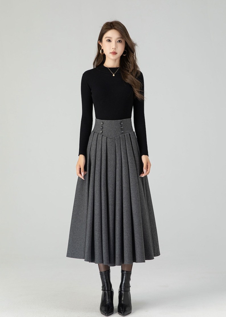 Wool skirt, Long Wool skirt, Wool midi skirt, Pleated swing wool skirt, Womens wool skirt, winter wool skirt, Handmade skirt 4552#