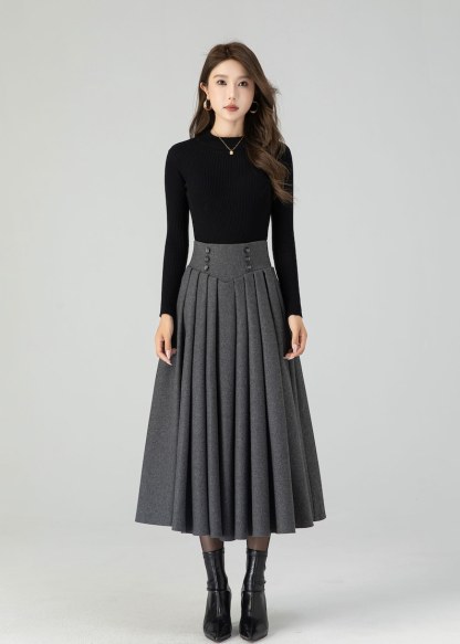 Wool skirt, Long Wool skirt, Wool midi skirt, Pleated swing wool skirt, Womens wool skirt, winter wool skirt, Handmade skirt 4552#
