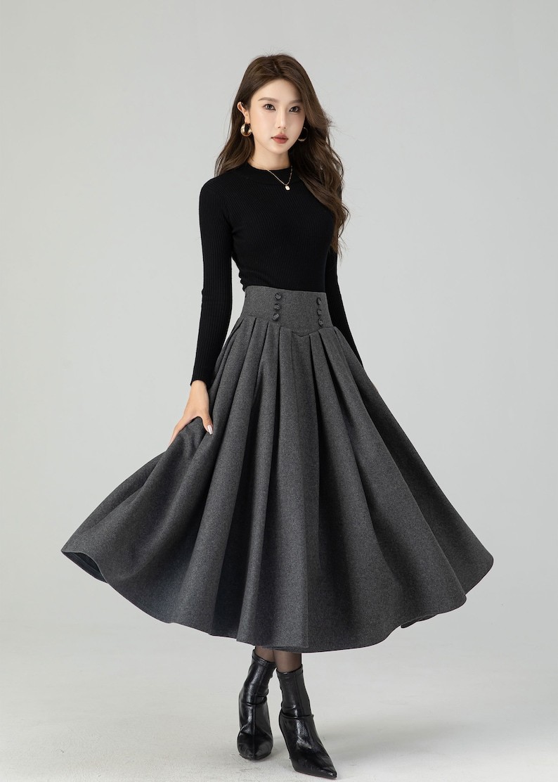 Wool skirt, Long Wool skirt, Wool midi skirt, Pleated swing wool skirt, Womens wool skirt, winter wool skirt, Handmade skirt 4552#