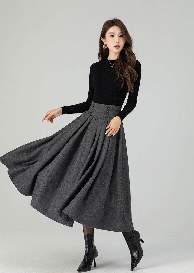 Wool skirt, Long Wool skirt, Wool midi skirt, Pleated swing wool skirt, Womens wool skirt, winter wool skirt, Handmade skirt 4552#