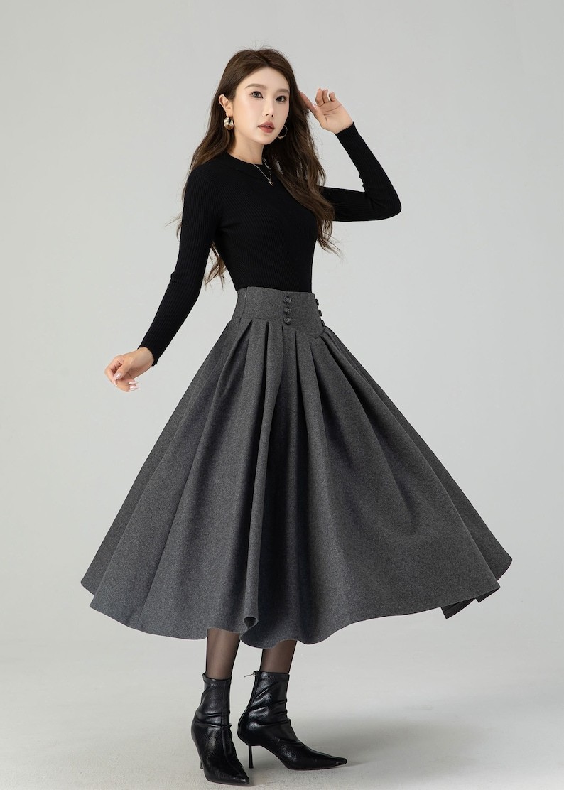 Wool skirt, Long Wool skirt, Wool midi skirt, Pleated swing wool skirt, Womens wool skirt, winter wool skirt, Handmade skirt 4552#