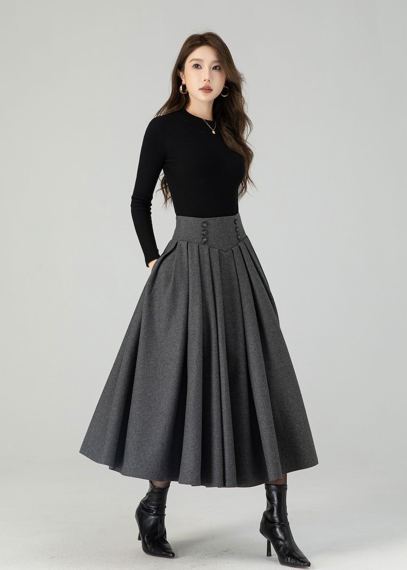 Wool skirt, Long Wool skirt, Wool midi skirt, Pleated swing wool skirt, Womens wool skirt, winter wool skirt, Handmade skirt 4552#