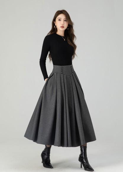 Wool skirt, Long Wool skirt, Wool midi skirt, Pleated swing wool skirt, Womens wool skirt, winter wool skirt, Handmade skirt 4552#