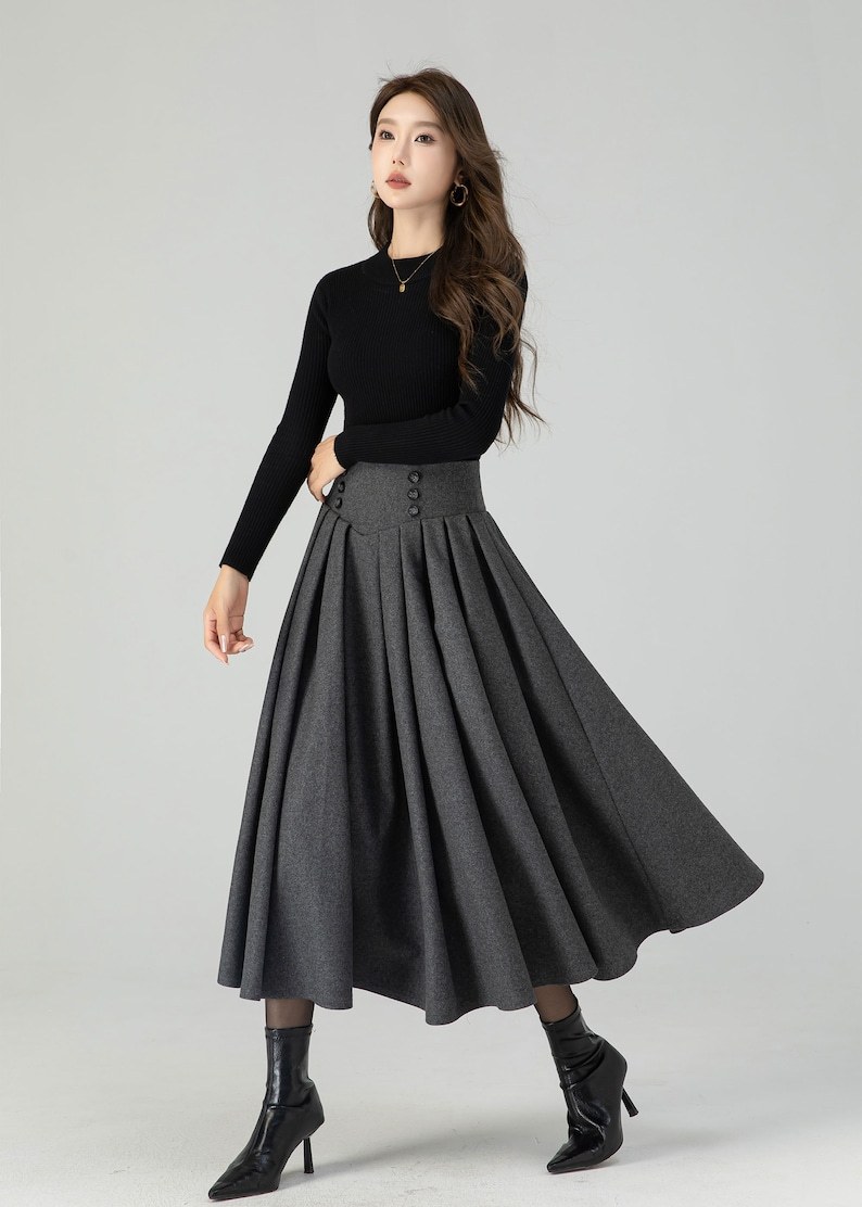 Wool skirt, Long Wool skirt, Wool midi skirt, Pleated swing wool skirt, Womens wool skirt, winter wool skirt, Handmade skirt 4552#