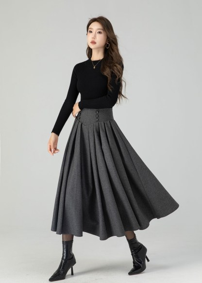 Wool skirt, Long Wool skirt, Wool midi skirt, Pleated swing wool skirt, Womens wool skirt, winter wool skirt, Handmade skirt 4552#