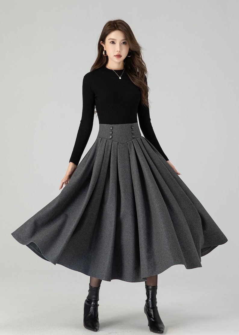 Wool skirt, Long Wool skirt, Wool midi skirt, Pleated swing wool skirt
