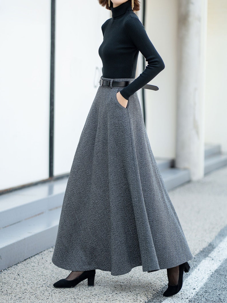 Gray Wool skirt, Winter Wool Skirt Women, Midi wool Skirt, A-Line Skirt, Elegant Skirt, High Waisted Skirt, Custom skirt L0683