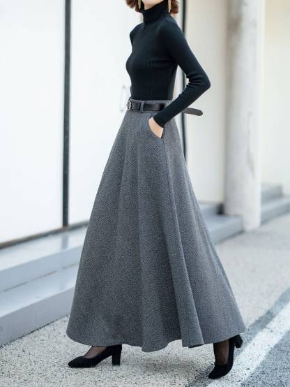 Gray Wool skirt, Winter Wool Skirt Women, Midi wool Skirt, A-Line Skirt, Elegant Skirt, High Waisted Skirt, Custom skirt L0683