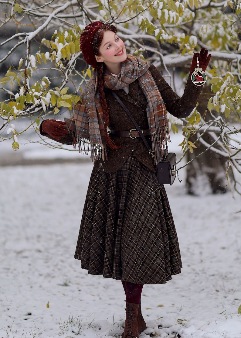 Wool skirt, Midi plaid wool skirt, Circle Wool skirt, Swing wool skirt for women, Warm winter skirt, High waisted wool skirt, Xiaolizi 4781#