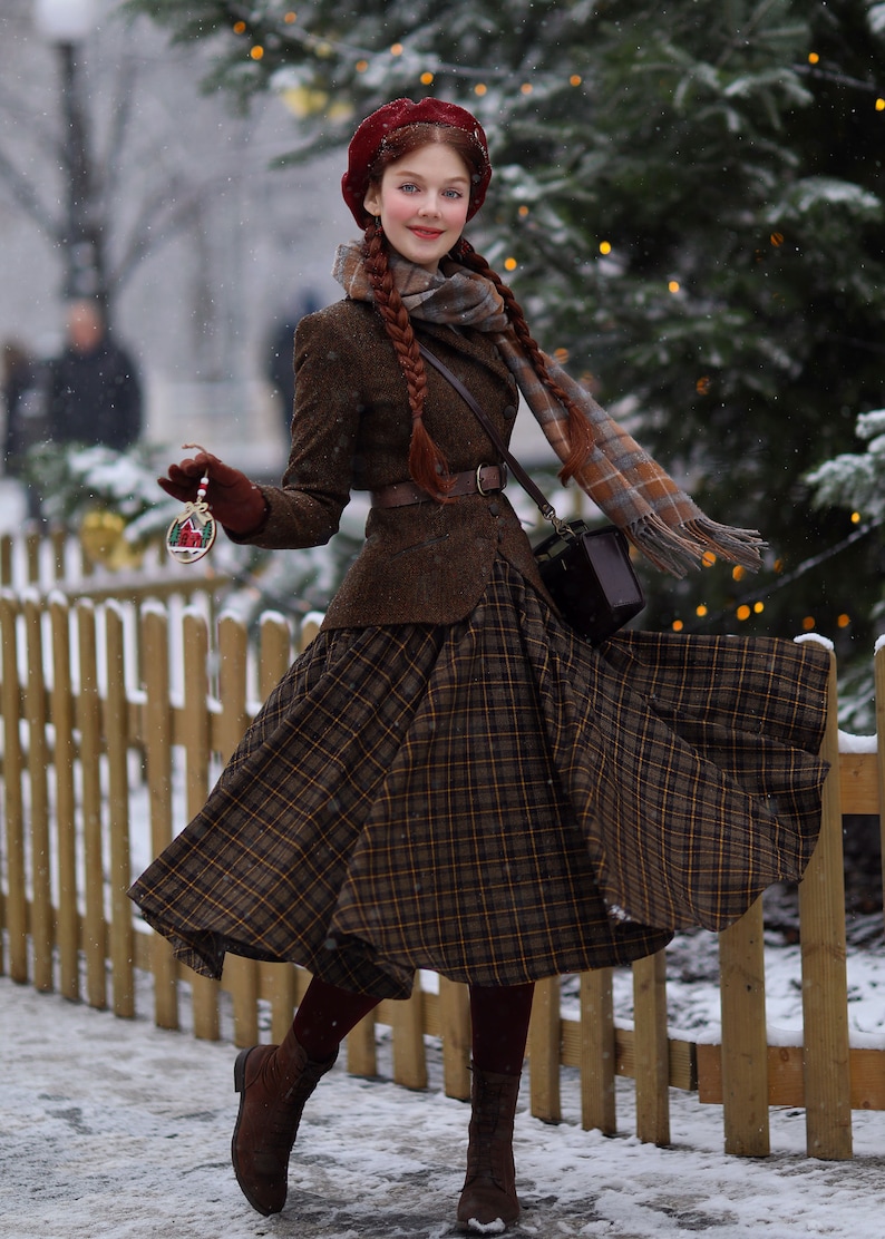 Wool skirt, Midi plaid wool skirt, Circle Wool skirt, Swing wool skirt for women, Warm winter skirt, High waisted wool skirt, Xiaolizi 4781#