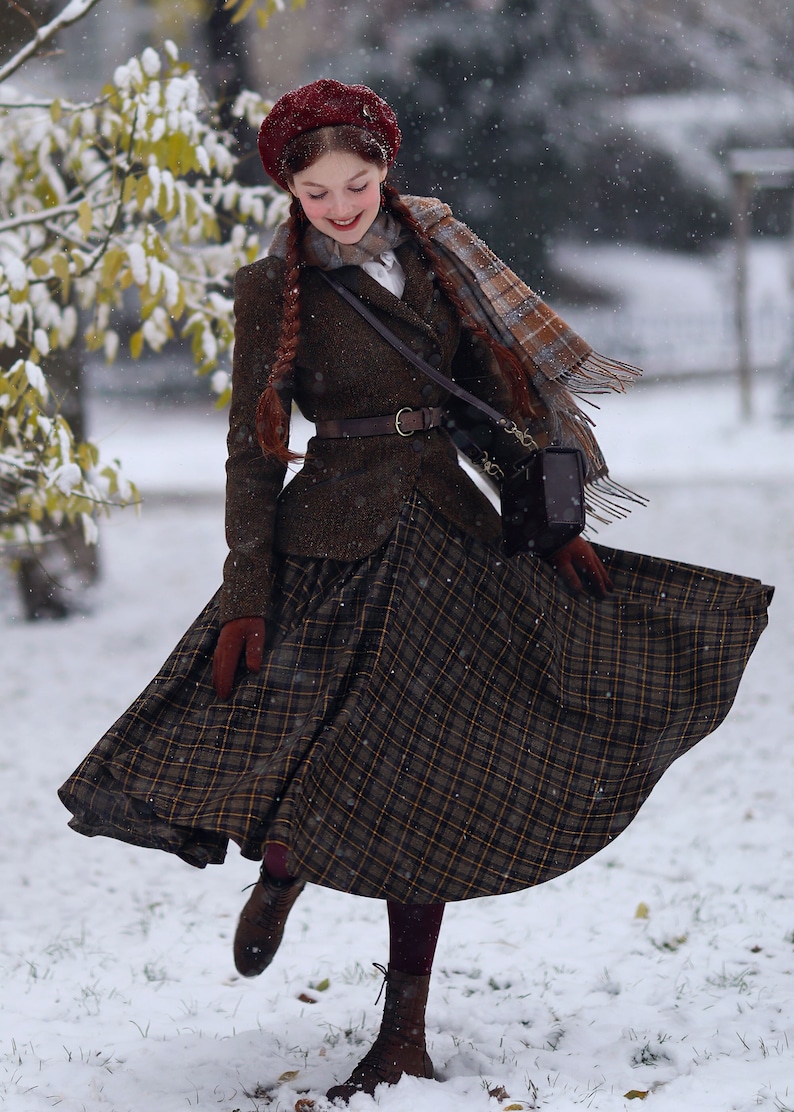 Wool skirt, Midi plaid wool skirt, Circle Wool skirt, Swing wool skirt for women, Warm winter skirt, High waisted wool skirt, Xiaolizi 4781#