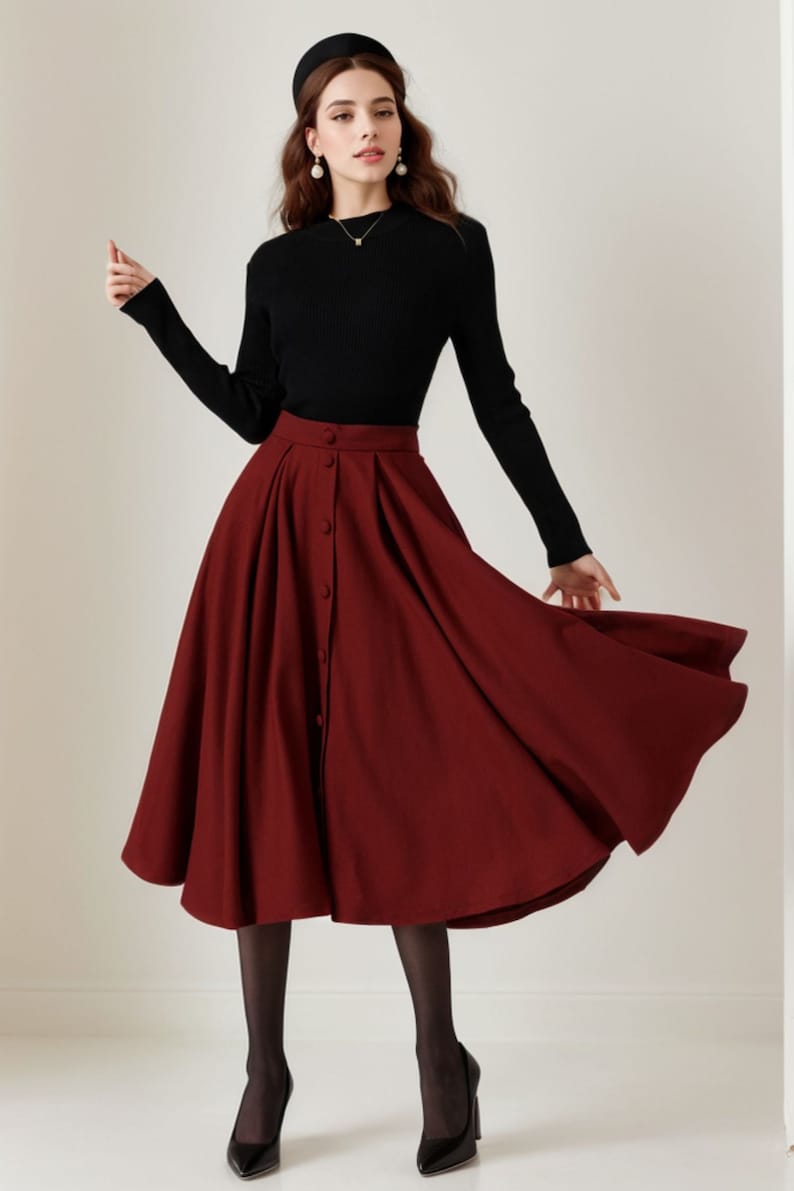 Wool skirt, Midi Wool Skirt Women, Button down skirt, Swing Skirt, Brown High Waisted wool skirt, Warm Winter Wool Skirt, Xiaolizi 5230