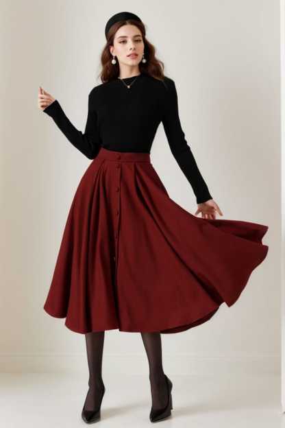Wool skirt, Midi Wool Skirt Women, Button down skirt, Swing Skirt, Brown High Waisted wool skirt, Warm Winter Wool Skirt, Xiaolizi 5230