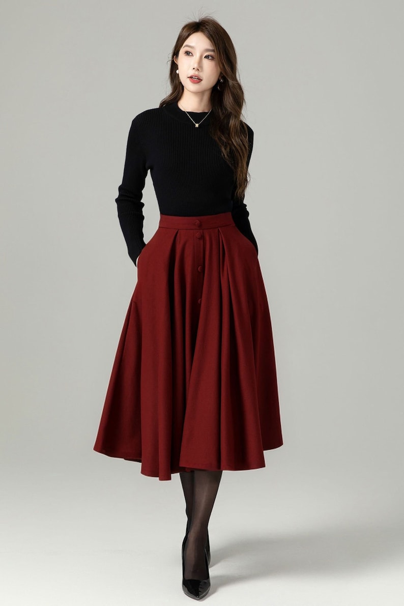 Wool skirt, Midi Wool Skirt Women, Button down skirt, Swing Skirt, Brown High Waisted wool skirt, Warm Winter Wool Skirt, Xiaolizi 5230