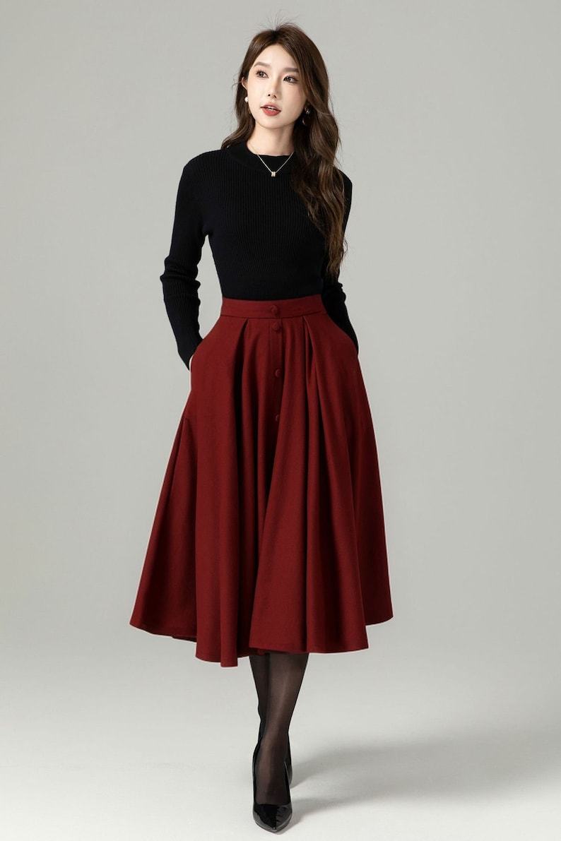 Wool skirt, Midi Wool Skirt Women, Button down skirt, Swing Skirt, Brown High Waisted wool skirt, Warm Winter Wool Skirt, Xiaolizi 5230