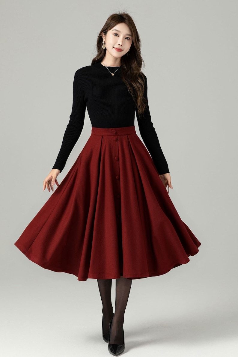 Wool skirt, Midi Wool Skirt Women, Button down skirt, Swing Skirt, Brown High Waisted wool skirt, Warm Winter Wool Skirt, Xiaolizi 5230