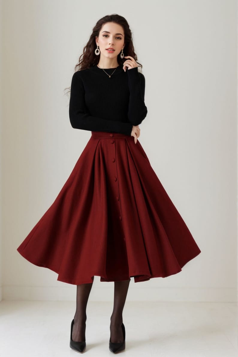 Wool skirt, Midi Wool Skirt Women, Button down skirt, Swing Skirt, Brown High Waisted wool skirt, Warm Winter Wool Skirt, Xiaolizi 5230