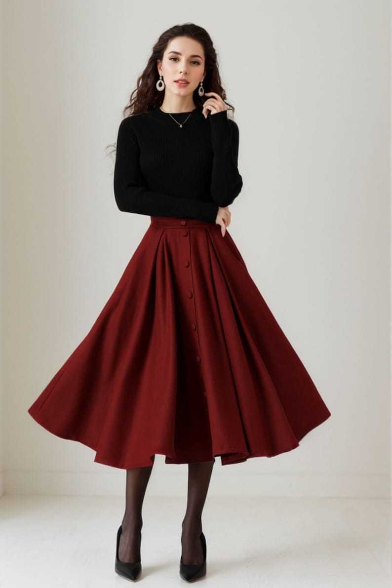 Wool skirt, Midi Wool Skirt Women, Button down skirt, Swing Skirt, Bro