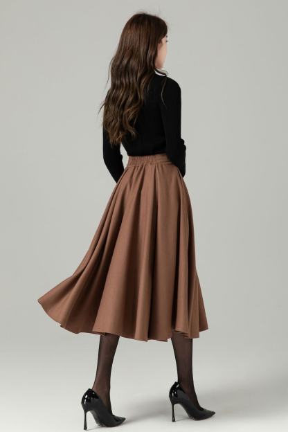 Wool skirt, Midi Wool Skirt Women, Button down skirt, Swing Skirt, Brown High Waisted wool skirt, Warm Winter Wool Skirt, Xiaolizi 5230