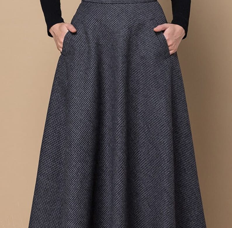 Brown Midi wool Skirt, Houndstooth Wool Skirt, High Waisted Skirt, Warm Winter Skirt, Swing Women Wool Skirt, Custom Skirt 4131