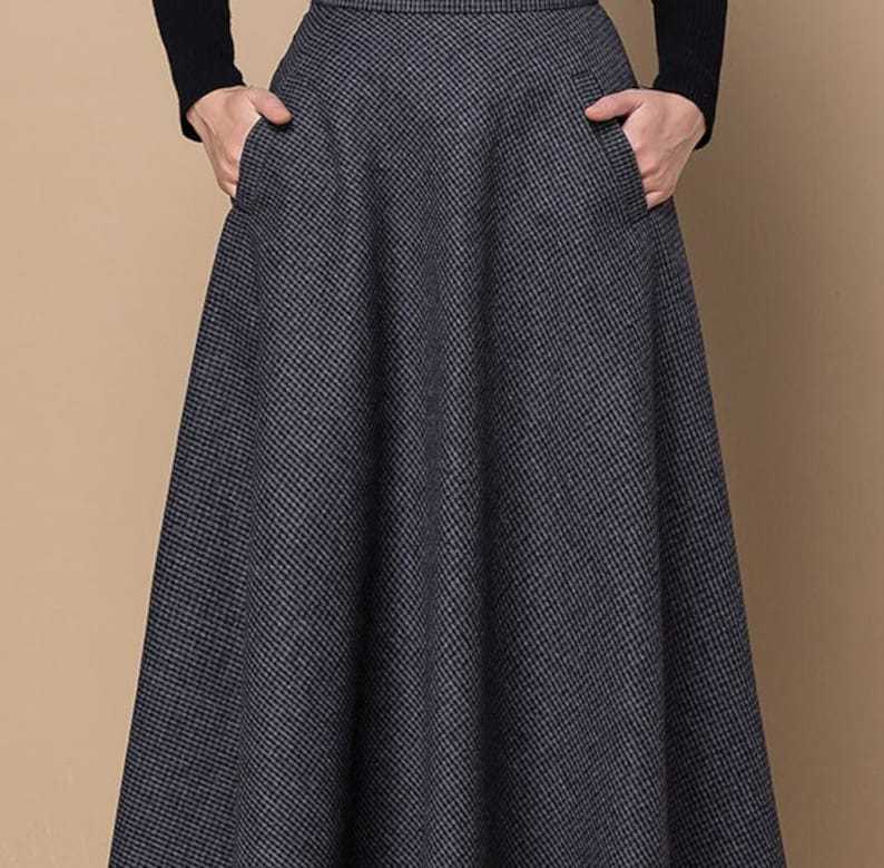 Brown Midi wool Skirt, Houndstooth Wool Skirt, High Waisted Skirt, Warm Winter Skirt, Swing Women Wool Skirt, Custom Skirt 4131