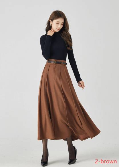 Midi Wool Skirt, Long Pleated Wool Skirt Women, Army green High Waisted Skirt, Swing Skirt, Autumn Winter Skirt, Custom Skirt 5384