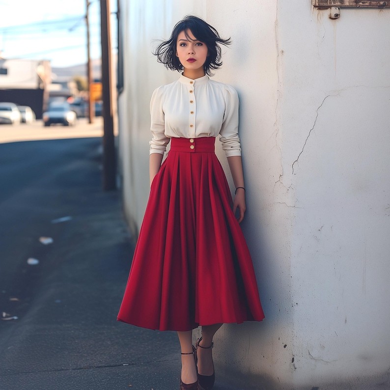 Anysize custom linen cotton wide band skirt with elastic waist side po