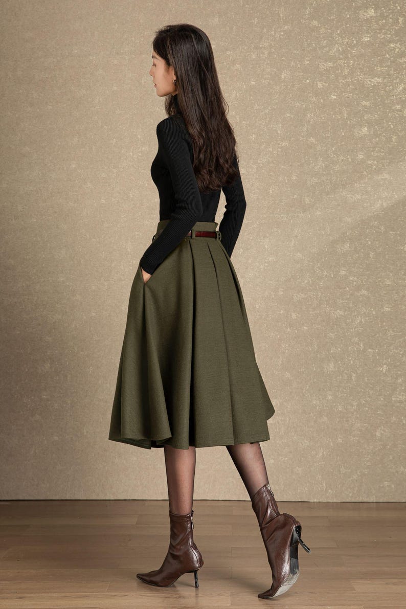 Wool skirt, Midi wool skirt womens, Winter wool skirt, Swing skirt, High waist skirt, Skirt with pockets, Custom skirt, Ylistyle C4486
