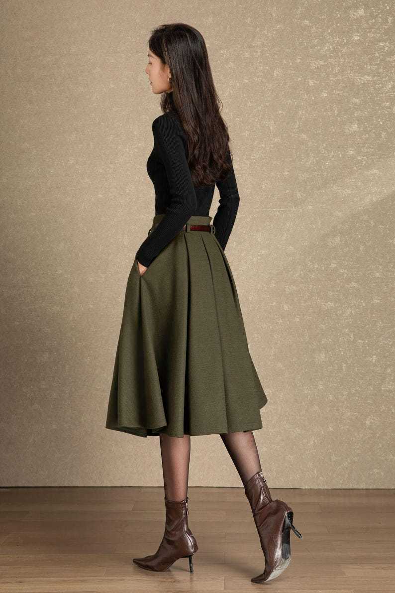 Wool skirt, Midi wool skirt womens, Winter wool skirt, Swing skirt, High waist skirt, Skirt with pockets, Custom skirt, Ylistyle C4486