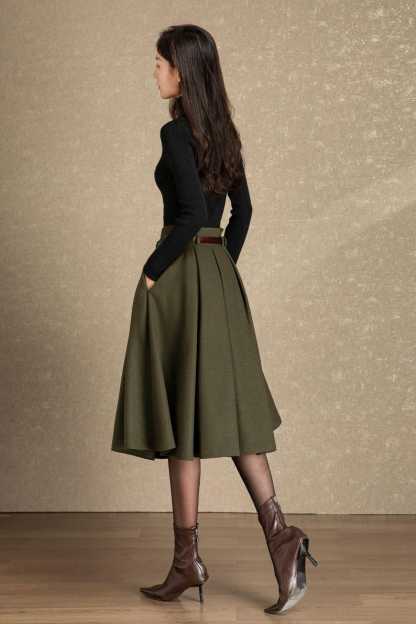 Wool skirt, Midi wool skirt womens, Winter wool skirt, Swing skirt, High waist skirt, Skirt with pockets, Custom skirt, Ylistyle C4486