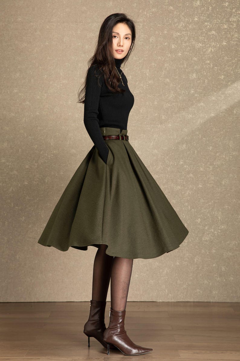 Wool skirt, Midi wool skirt womens, Winter wool skirt, Swing skirt, High waist skirt, Skirt with pockets, Custom skirt, Ylistyle C4486