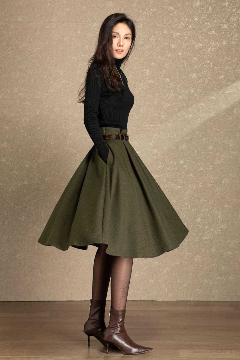 Wool skirt, Midi wool skirt womens, Winter wool skirt, Swing skirt, High waist skirt, Skirt with pockets, Custom skirt, Ylistyle C4486