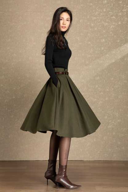 Wool skirt, Midi wool skirt womens, Winter wool skirt, Swing skirt, High waist skirt, Skirt with pockets, Custom skirt, Ylistyle C4486