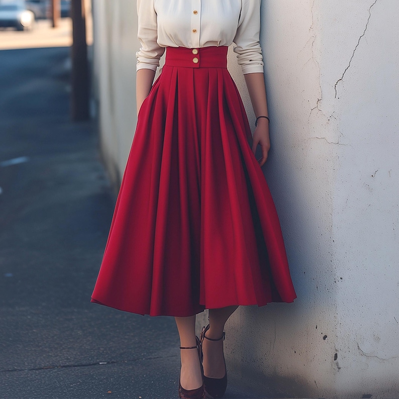 Anysize custom linen cotton wide band skirt with elastic waist side pockets spring fall plus size skirt plus size clothing F761N