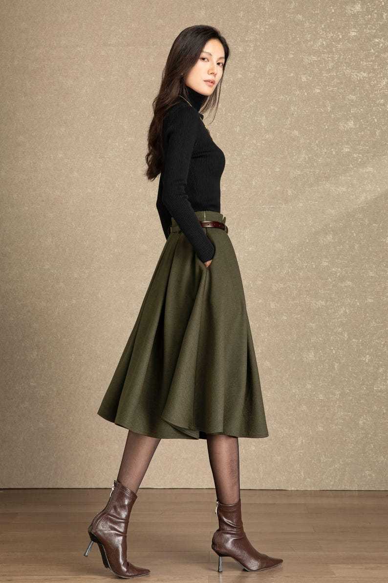 Wool skirt, Midi wool skirt womens, Winter wool skirt, Swing skirt, High waist skirt, Skirt with pockets, Custom skirt, Ylistyle C4486
