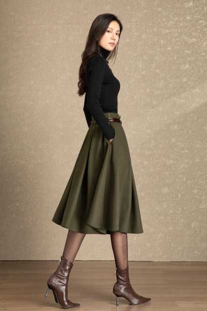 Wool skirt, Midi wool skirt womens, Winter wool skirt, Swing skirt, High waist skirt, Skirt with pockets, Custom skirt, Ylistyle C4486