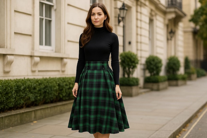 Women’s Tartan Plaid Skirt, Autumn Winter Maxi High Waist Skirt, Elegant Vintage Long Midi A-Line Skirt, Red Green Blue Yellow Tartan Skirt
