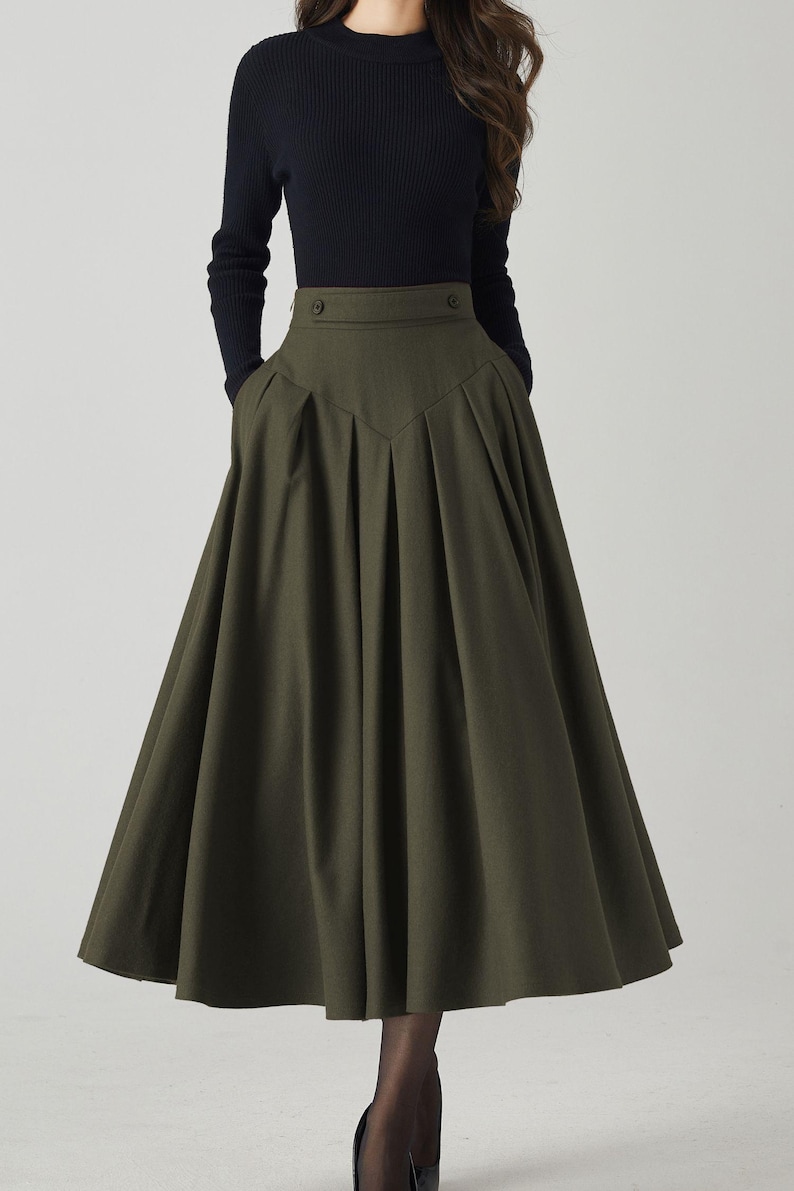Burgundy Wool Pleated Midi Skirt: A-Line Winter Skirt, Custom 6327