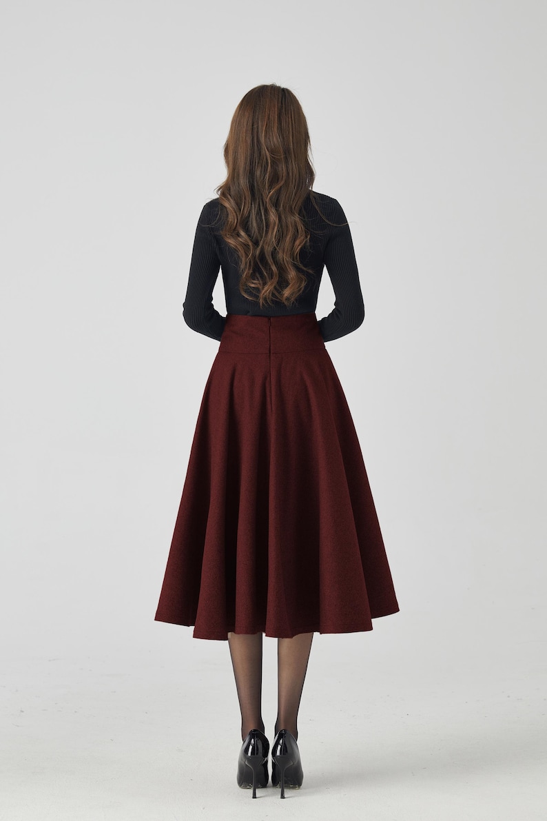 Wool Skirt, Burgundy Wool Skirt, Women Midi swing Skirt, High waisted wool skirt，Winter Circle Wool Skirt, Custom skirt 4534#