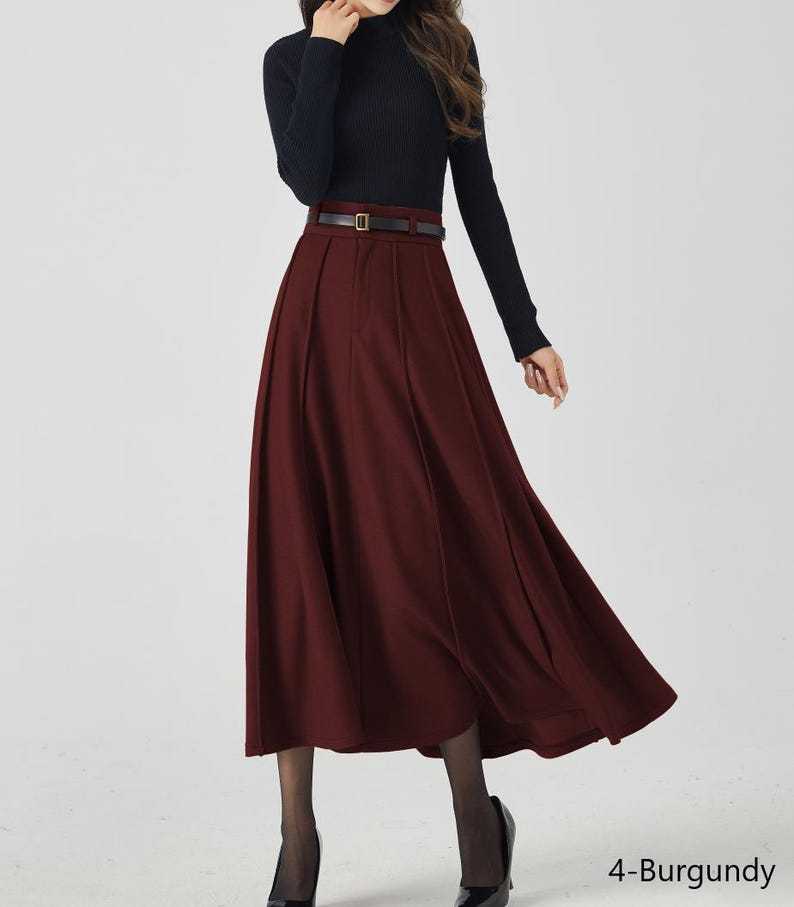 Midi Wool Skirt, Long Pleated Wool Skirt Women, Army green High Waisted Skirt, Swing Skirt, Autumn Winter Skirt, Custom Skirt 5384