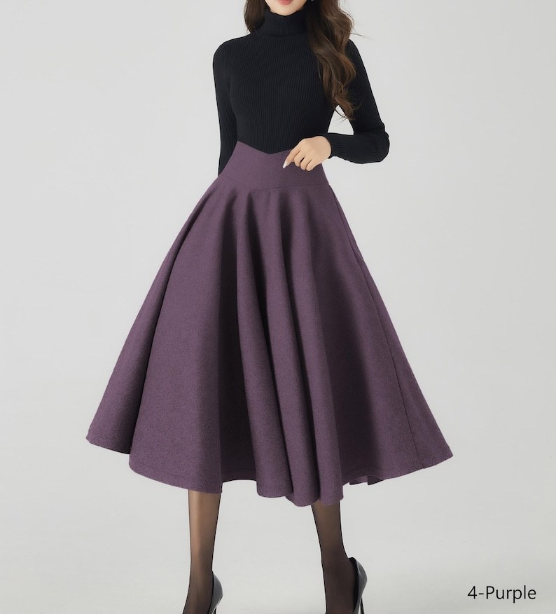 Wool Skirt, Burgundy Wool Skirt, Women Midi swing Skirt, High waisted wool skirt，Winter Circle Wool Skirt, Custom skirt 4534#