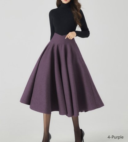 Wool Skirt, Burgundy Wool Skirt, Women Midi swing Skirt, High waisted wool skirt，Winter Circle Wool Skirt, Custom skirt 4534#