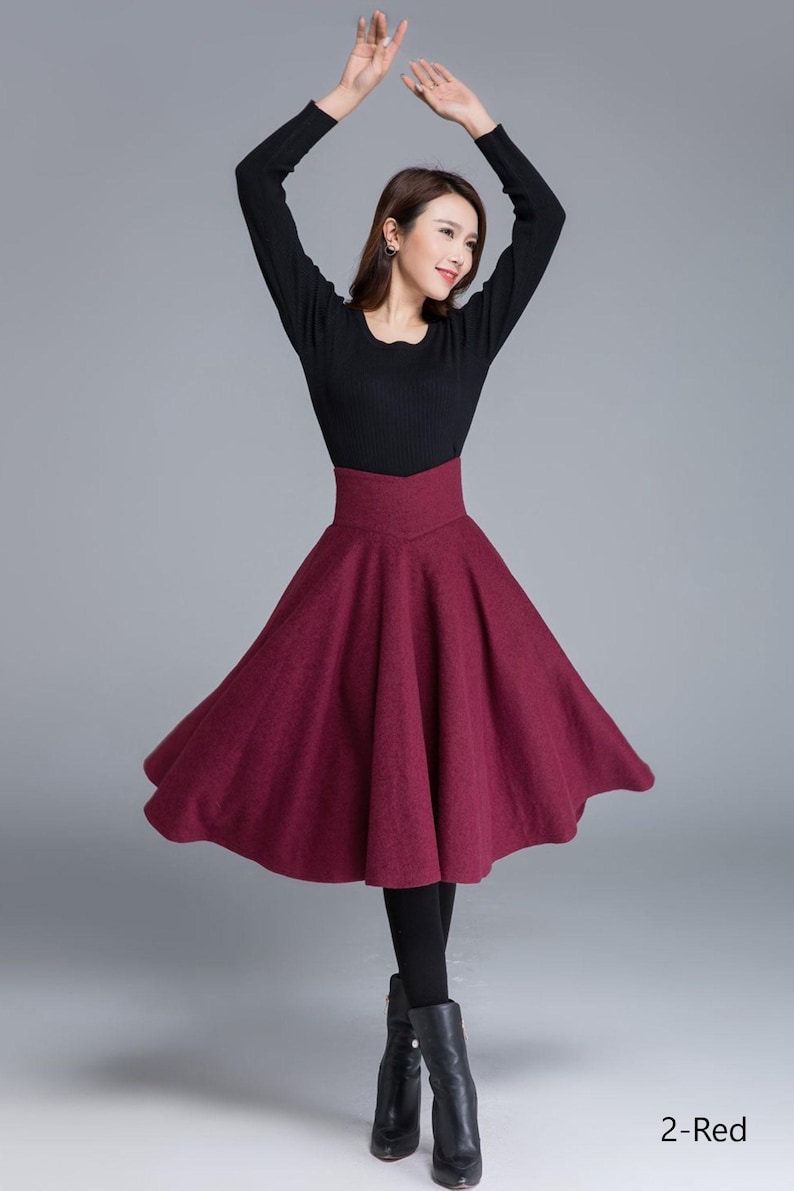 Wool Skirt, Burgundy Wool Skirt, Women Midi swing Skirt, High waisted wool skirt，Winter Circle Wool Skirt, Custom skirt 4534#