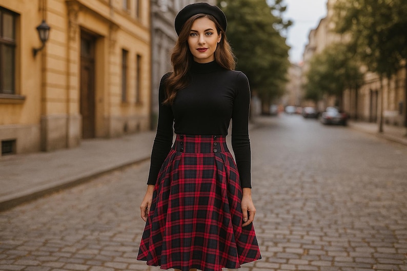 Women’s Tartan Plaid Skirt, Autumn Winter Maxi High Waist Skirt, Elegant Vintage Long Midi A-Line Skirt, Red Green Blue Yellow Tartan Skirt