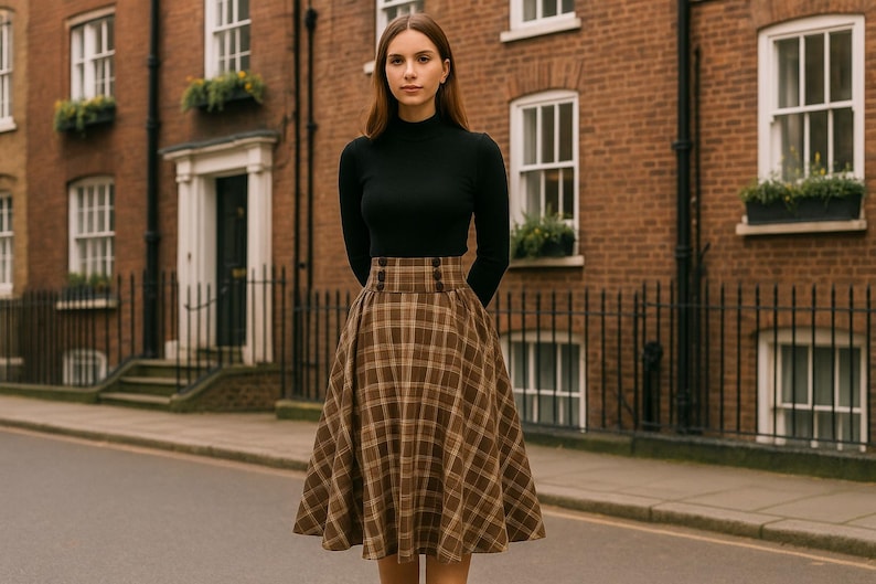 Women’s Tartan Plaid Skirt, Autumn Winter Maxi High Waist Skirt, Elegant Vintage Long Midi A-Line Skirt, Red Green Blue Yellow Tartan Skirt