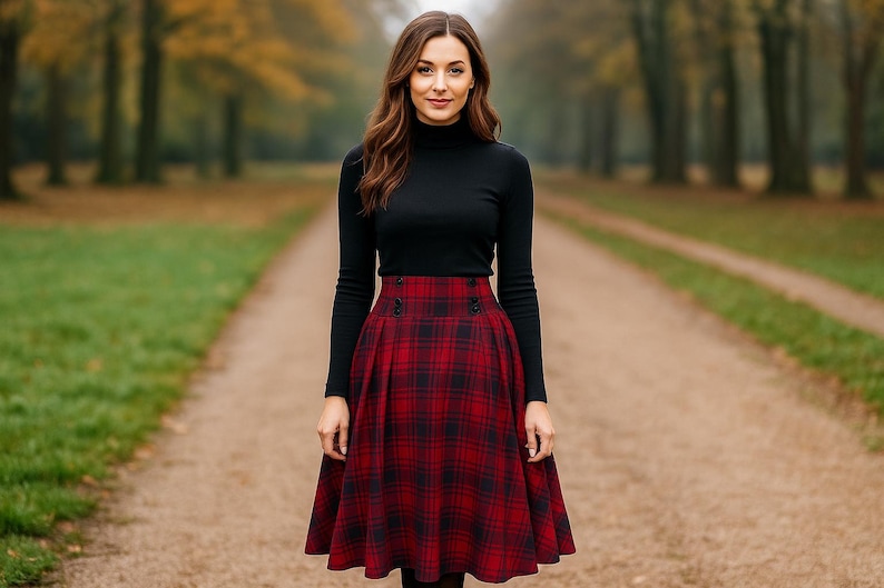Women’s Tartan Plaid Skirt, Autumn Winter Maxi High Waist Skirt, Elegant Vintage Long Midi A-Line Skirt, Red Green Blue Yellow Tartan Skirt