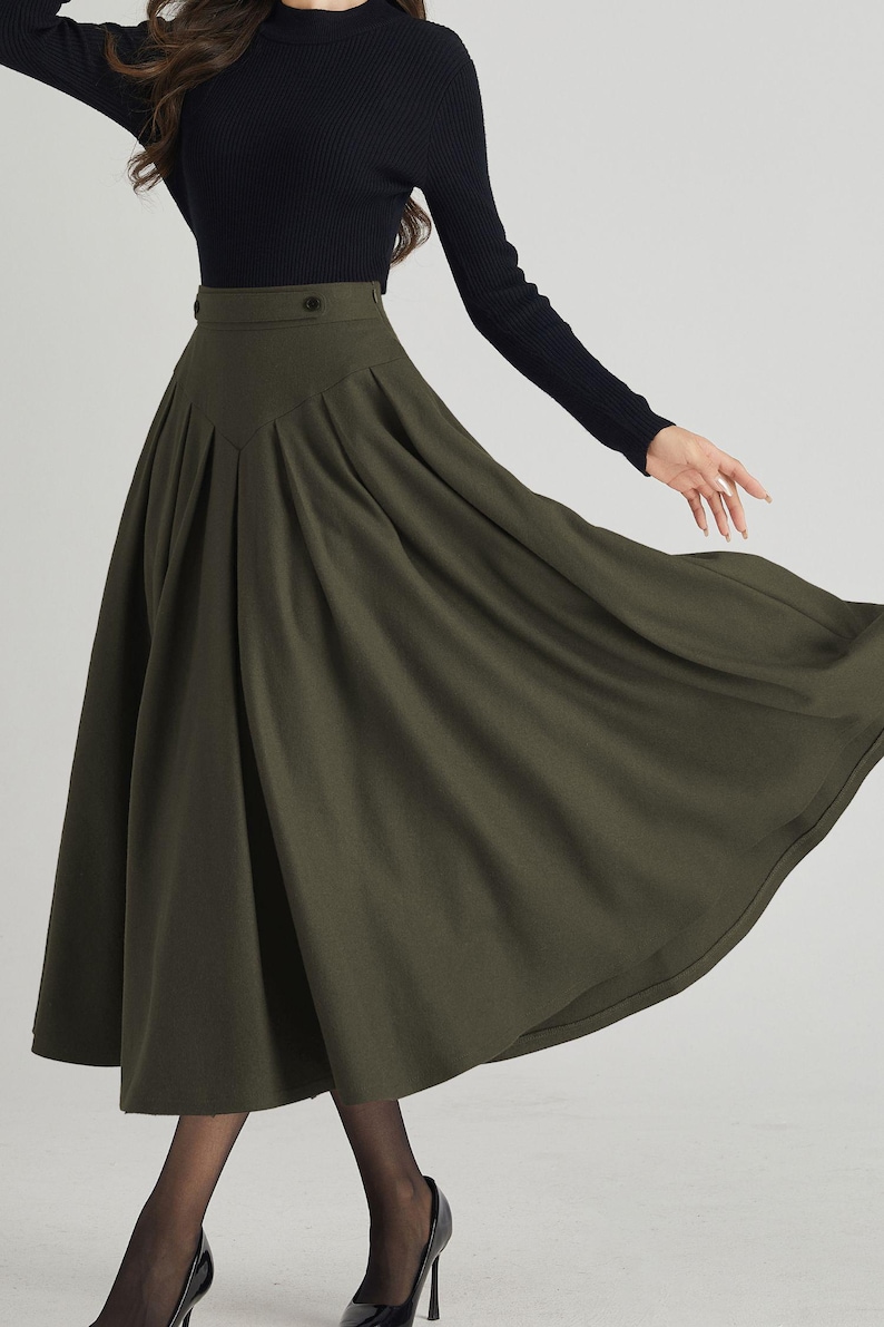 Burgundy Wool Pleated Midi Skirt: A-Line Winter Skirt, Custom 6327